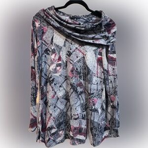 Abstract Print Cowl Neck Top